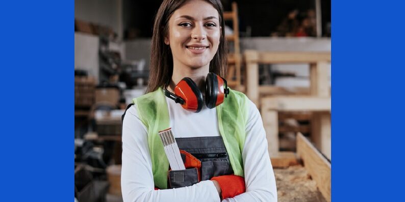 MEGT – Apprentice Training Support Paymentghf female carpenter with safety ear muffs around neck and arms crossed